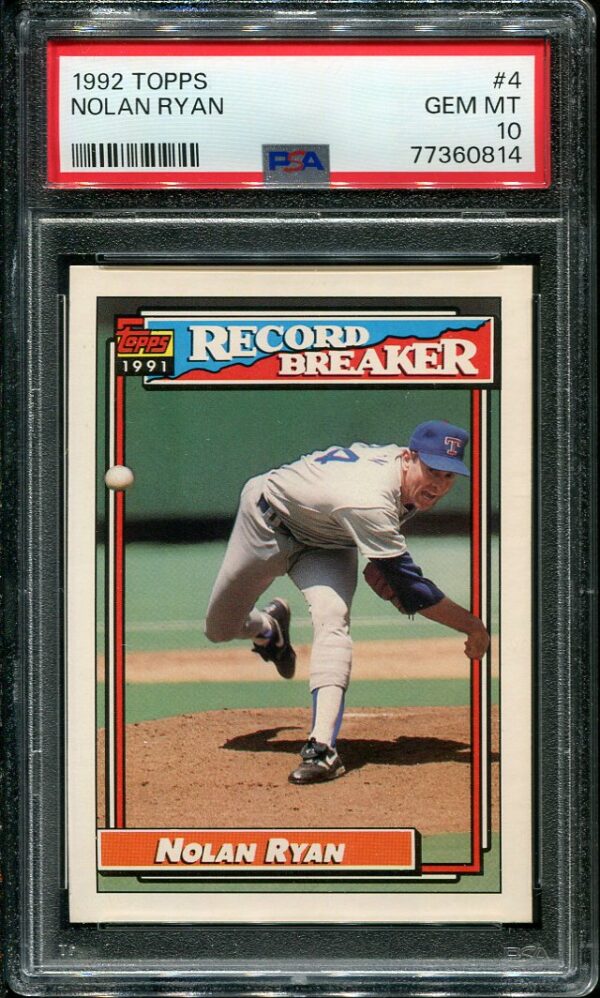 Authentic 1992 Topps #4 Nolan Ryan PSA 10 Baseball Card