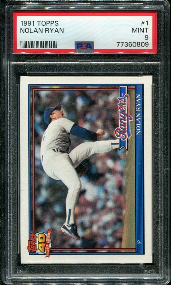 Authentic 1991 Topps #1 Nolan Ryan PSA 9 Baseball Card