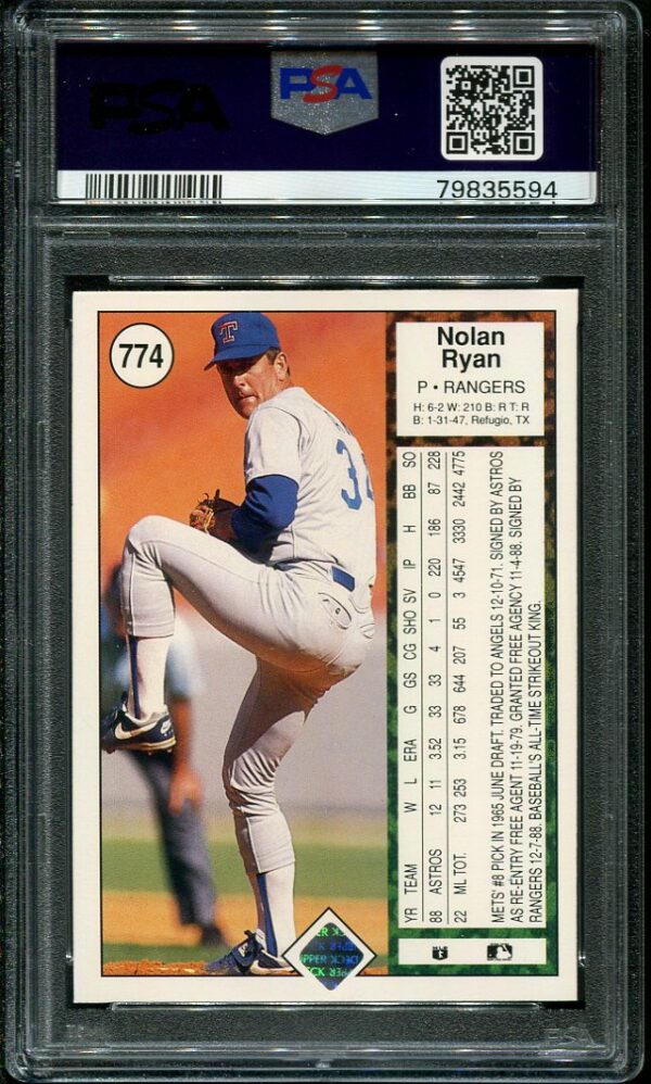 Authentic 1989 Upper Deck #774 Nolan Ryan PSA 9 Baseball Card