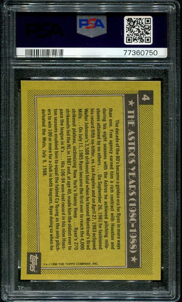 Authentic 1990 Topps #4 Nolan Ryan PSA 9 Baseball Card