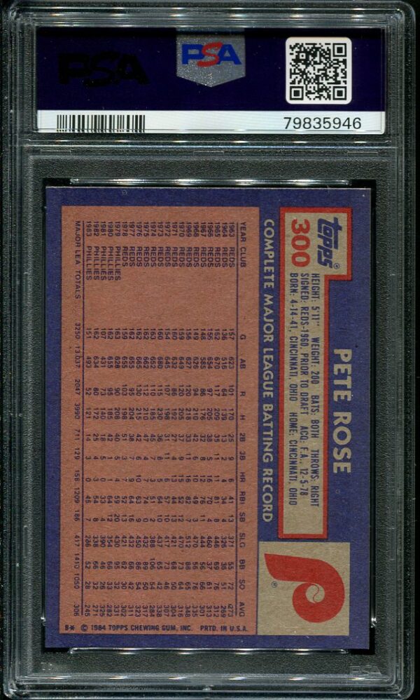 Authentic 1984 Topps #300 Pete Rose PSA 8 Baseball Card