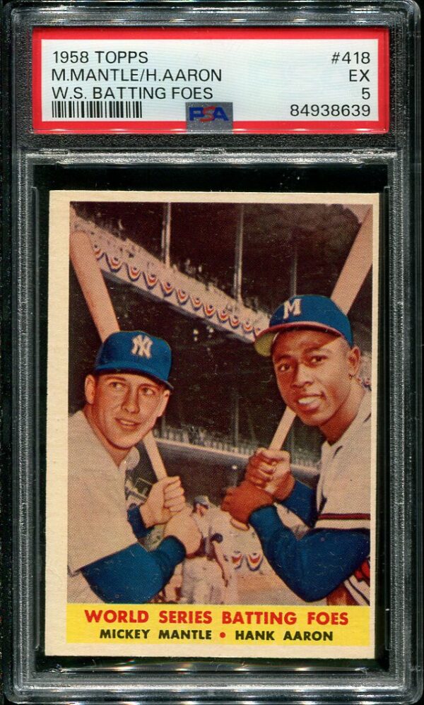 Authentic 1959 Topps #418 Batting Foes Mantle/Aaron PSA 5 Baseball Card