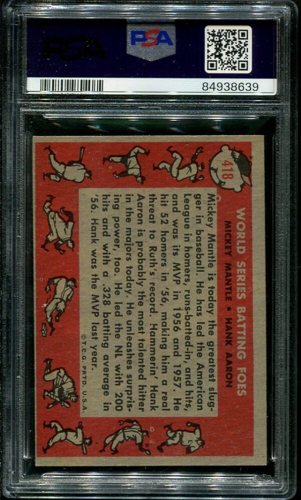 Authentic 1959 Topps #418 Batting Foes Mantle/Aaron PSA 5 Baseball Card