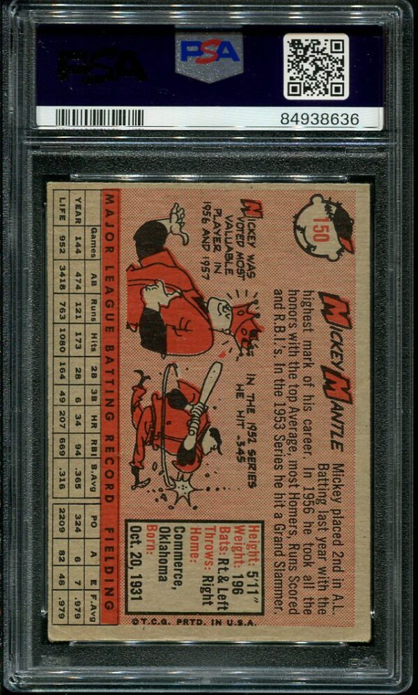 Authentic Mickey Mantle 1958 Topps #150 PSA 3.5 Baseball Card