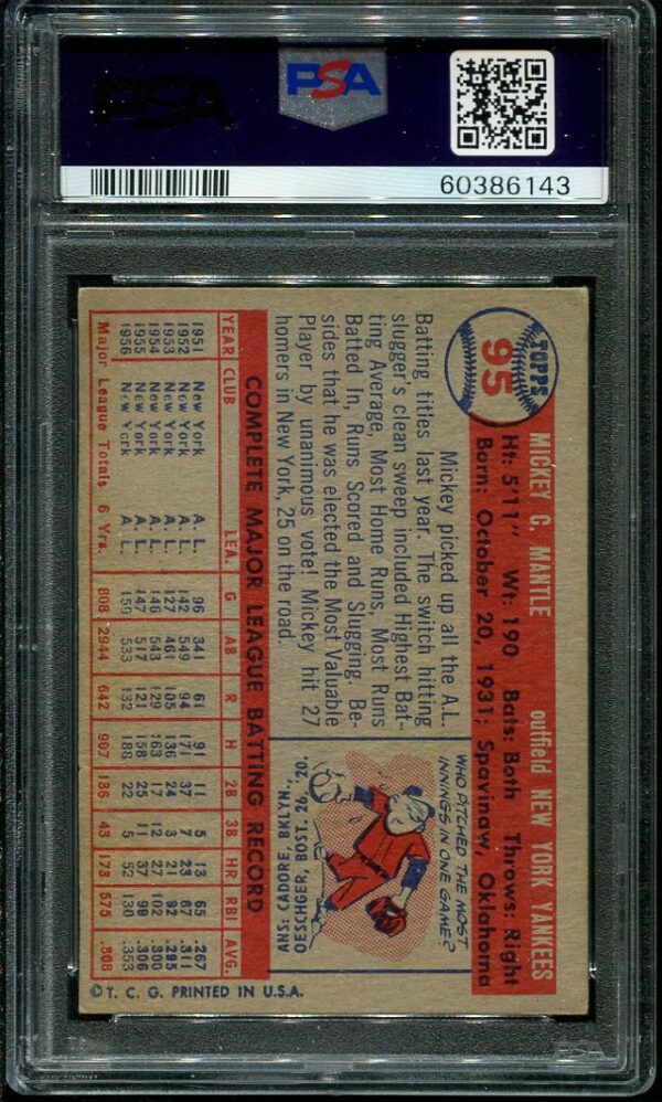 Authentic 1957 Topps #95 Mickey Mantle PSA 4 Baseball Card