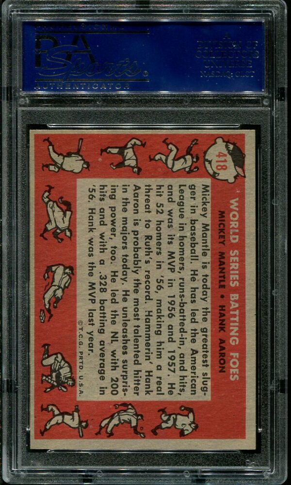 Authentic 1959 Topps #418 Batting Foes Mantle/Aaron PSA 7 Baseball Card