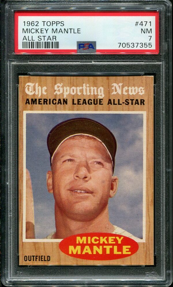 Authentic 1962 Topps #471 Mickey Mantle All Star PSA 7 Baseball Card