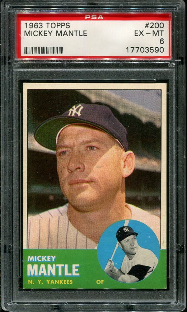 Authentic 1963 Topps #200 Mickey Mantle PSA 6 Baseball Card