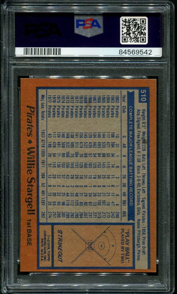 Authentic 1978 Topps #510 Willie Stargell PSA 8 Baseball Card