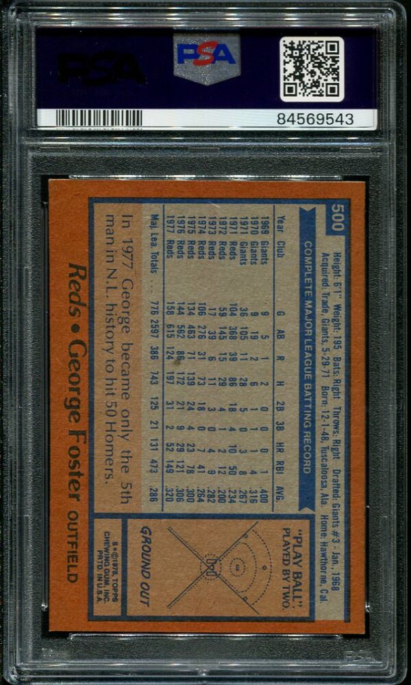Authentic 1978 Topps #500 George Foster PSA 9 Baseball Card