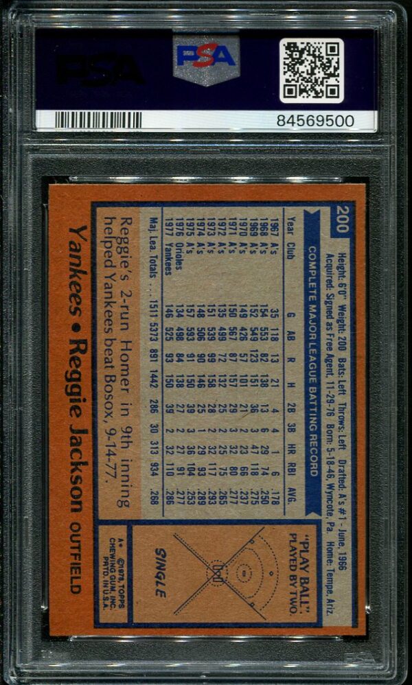 Authentic 1978 Topps #200 Reggie Jackson PSA 8 Baseball Card
