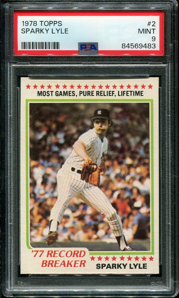 Authentic 1978 Topps #2 Sparky Lyle PSA 9 Baseball Card