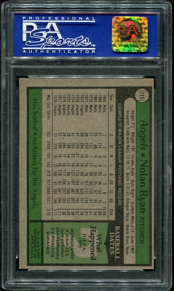 Authentic 1979 Topps #115 Nolan Ryan PSA 9 Baseball Card