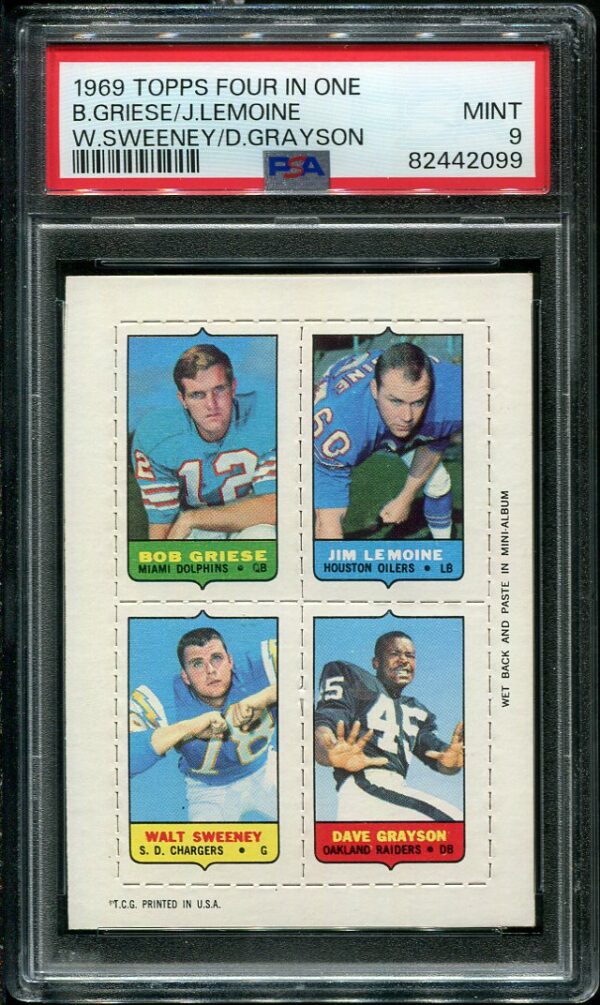 Authentic 1969 Topps Four In One Bob Griese PSA 9 Football Card