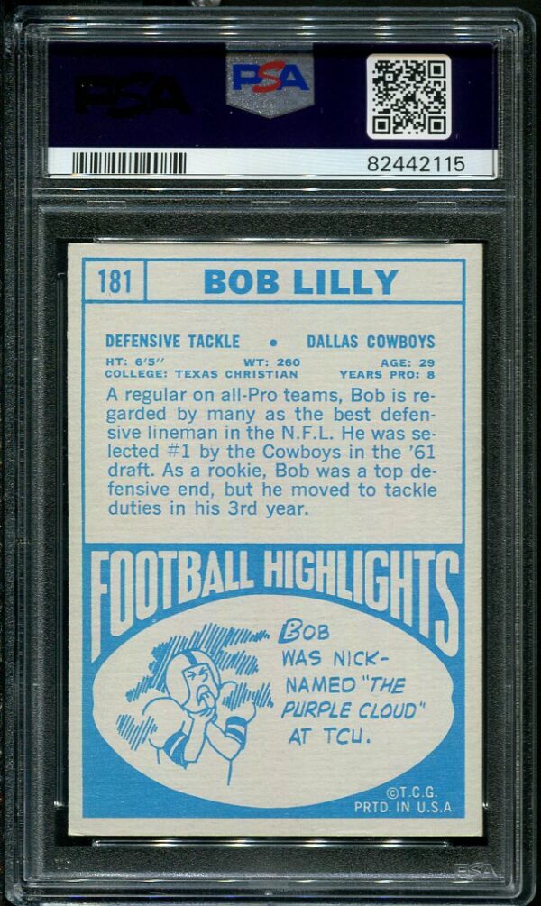 Authentic 1968 Topps #181 Bob Lilly PSA 6 Football Card