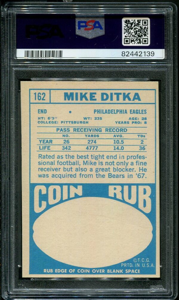 Authentic 1968 Topps #162 Mike Ditka PSA 5 Football Card