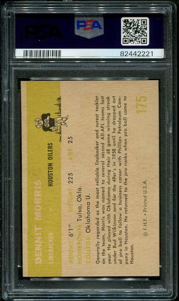 Authentic 1961 Fleer #175 Dennit Morris PSA 8 Football Card