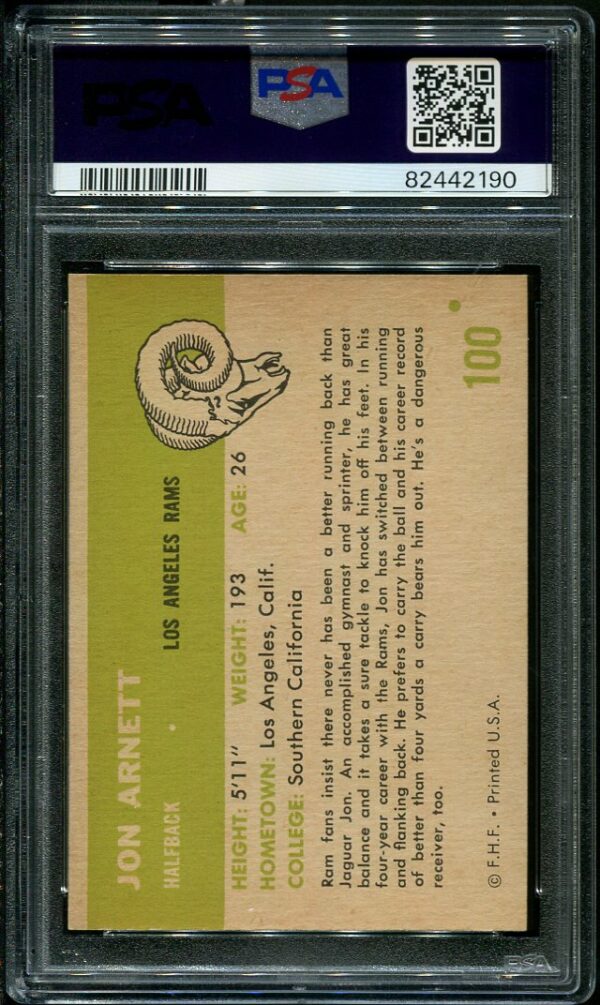 Authentic 1961 Fleer #100 Jon Arnett PSA 8.5 Football Card