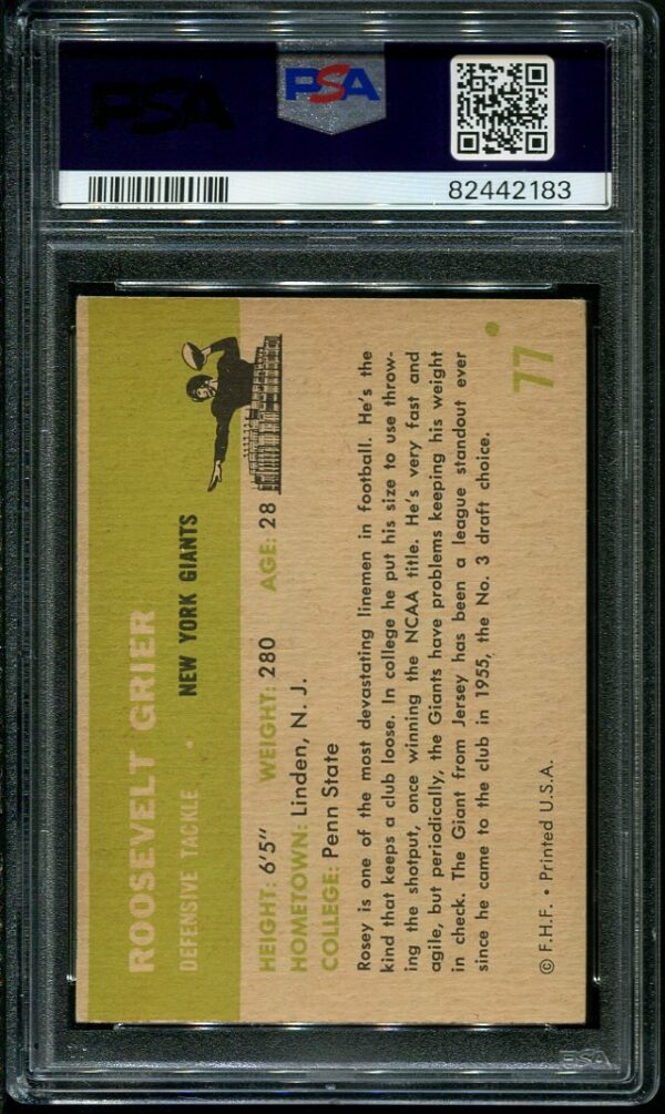 Authentic 1961 Fleer #177 Roosevelt Grier PSA 6 Football Card