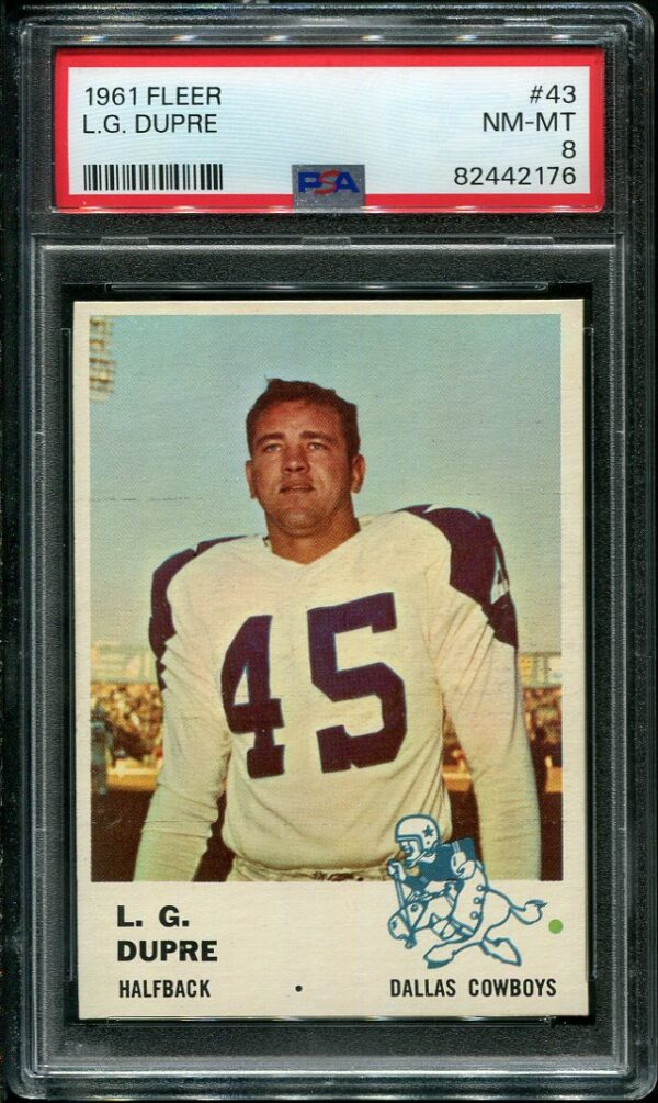 Authentic 1961 Fleer #43 L.G. Dupre PSA 8 Football Card