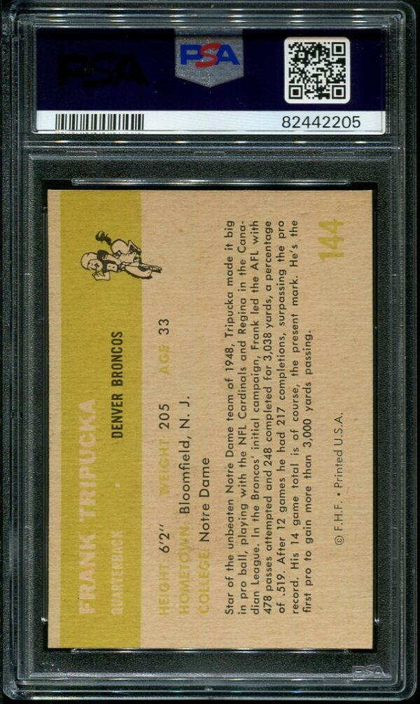 Authentic 1961 Fleer #144 Frank Tripucka PSA 8 Football Card