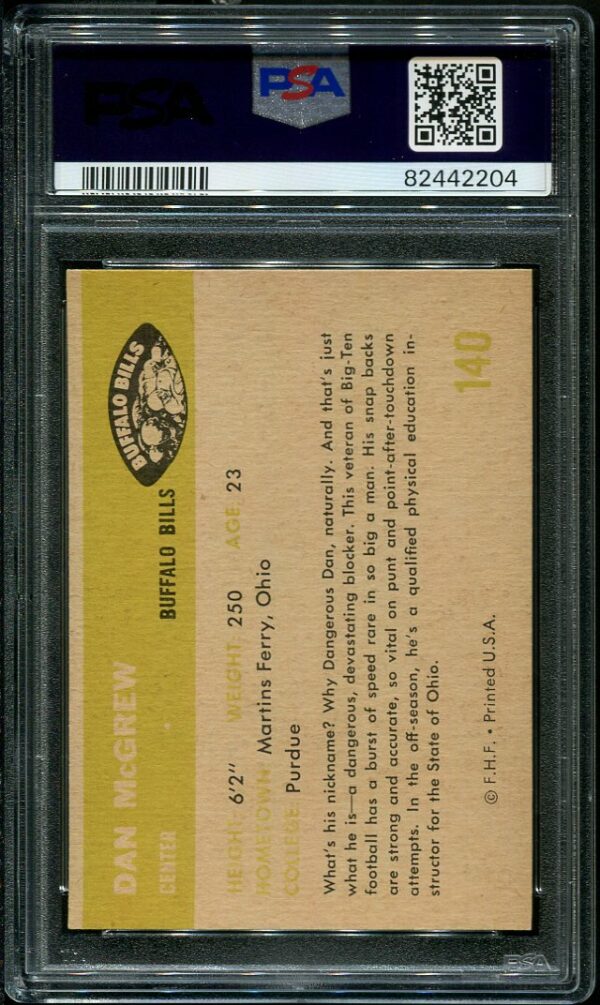 Authentic 1961 Fleer #140 Dan McGrew PSA 8 Football Card