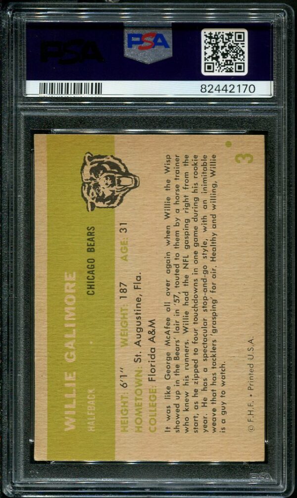 Authentic 1961 Fleer #3 Willie Galimore PSA 6 Football Card