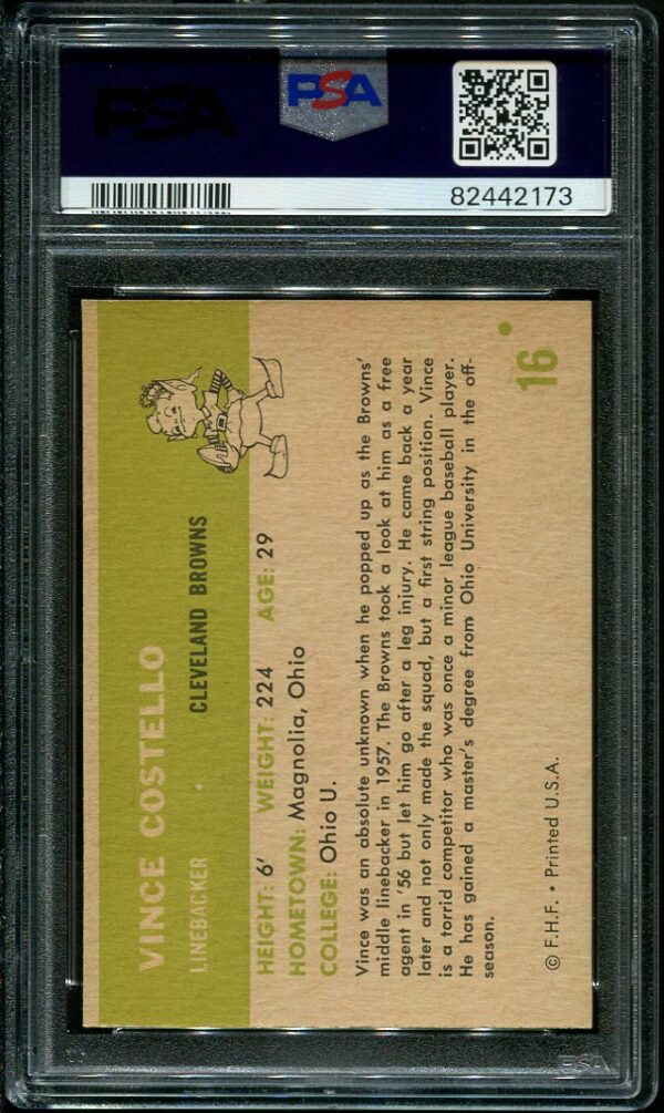 Authentic 1961 Fleer #16 Vince Costello PSA 9 Football Card