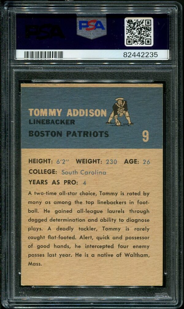Authentic 1961 Fleer #9 Tommy Addison PSA 5 Football Card