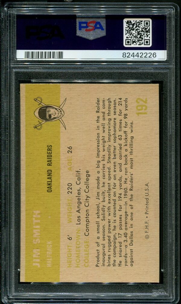 Authentic 1961 Fleer #192 Jim Smith PSA 9 Football Card