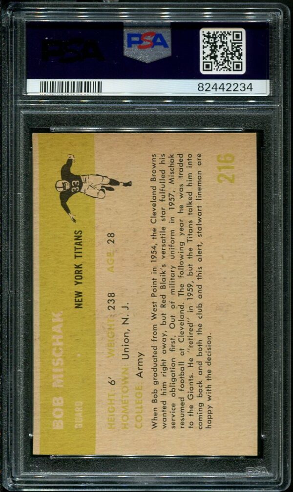 Authentic 1961 Fleer #216 Bob Mischak PSA 8 Football Card