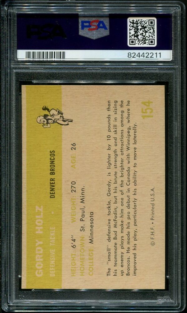 Authentic 1961 Fleer #154 Gordy Holz PSA 9 Football Card