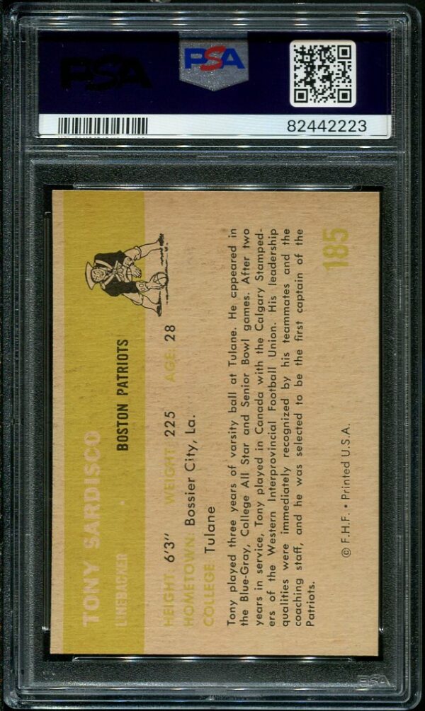 Authentic 1961 Fleer #185 Tony Sardisco PSA 9 Football Card