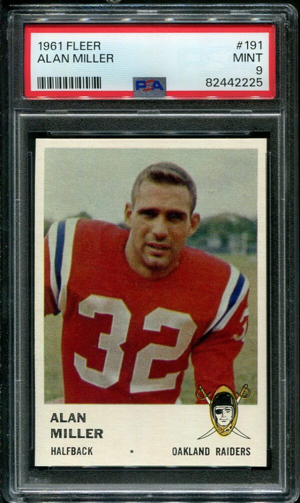 Authentic 1961 Fleer #191 Alan Miller PSA 9 Football Card