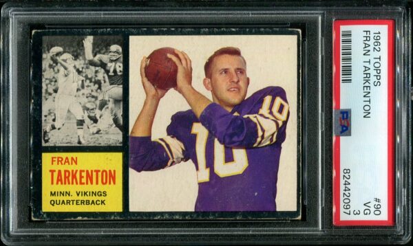 Authentic 1962 Topps #90 Fran Tarkenton PSA 3 Rookie Football Card