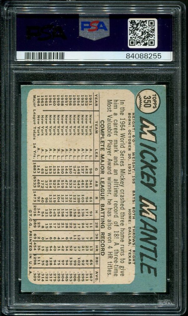 1965 Topps #350 Mickey Mantle PSA 5 Baseball Card
