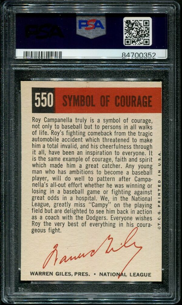 Authentic 1959 Topps #550 Roy Campanella PSA 6 Baseball Card