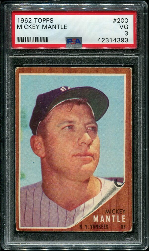 Authentic 1962 Topps #200 Mickey Mantle PSA 3 Baseball Card