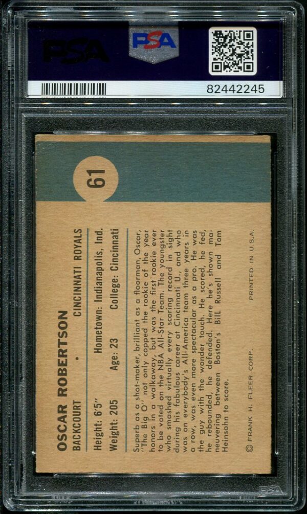Authentic 1961 Fleer #61 Oscar Robertson In Action PSA 3 Basketball Card