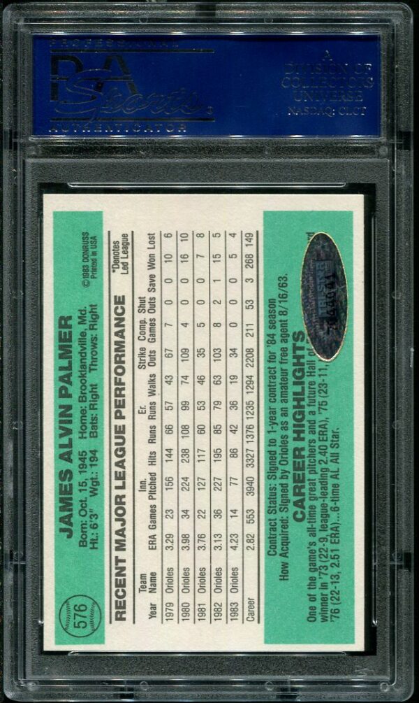 Authentic 1984 Donruss #576 Jim Palmer Autographed Baseball Card
