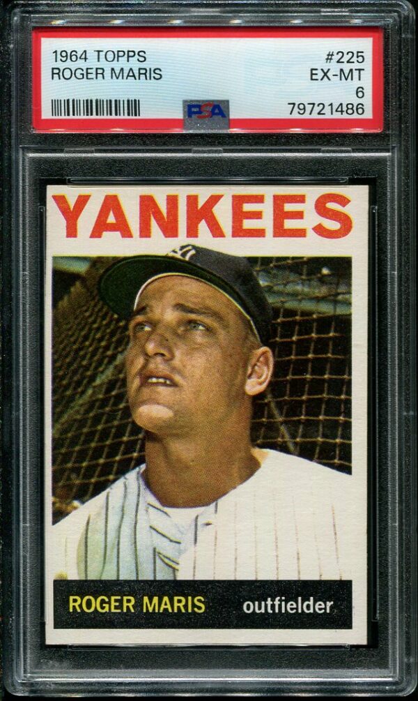 Authentic 1964 Topps #225 Roger Maris PSA 6 Baseball Card
