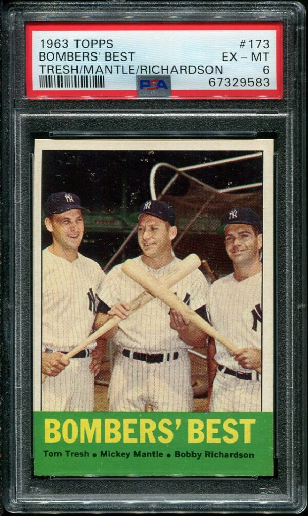 Authentic 1963 Topps #173 Bomber's Best Mickey Mantle PSA 6 Baseball Card