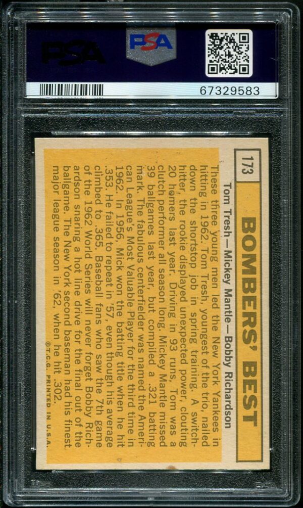 Authentic 1963 Topps #173 Bomber's Best Mickey Mantle PSA 6 Baseball Card