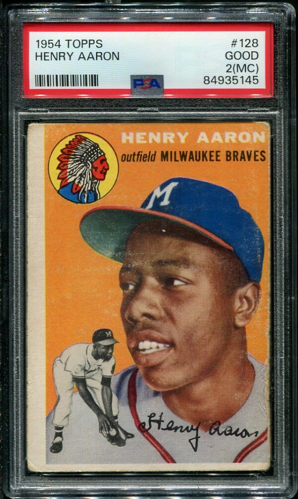 Authentic 1954 Topps #128 Hank Aaron PSA 2(MC) Rookie Baseball Card