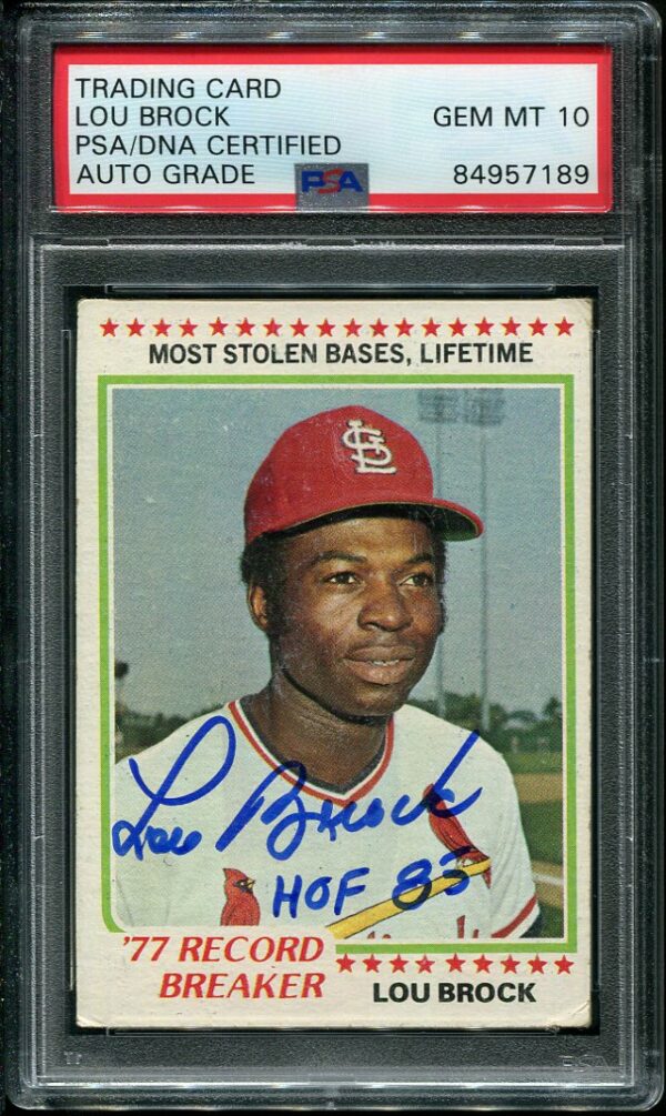 Authentic Autographed 1978 Topps #1 Lou Brock Record Breaker Baseball Card