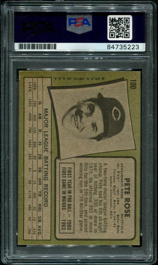 Authentic Autographed 1971 Topps #100 Pete Rose Baseball Card