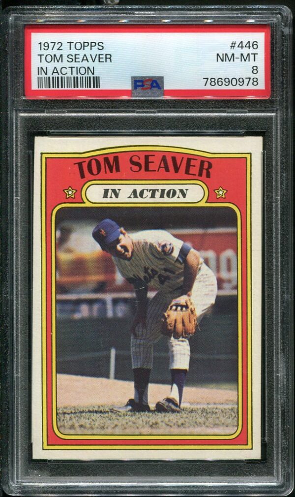 Authentic 1972 Topps #446 Tom Seaver In Action PSA 8 Baseball Card