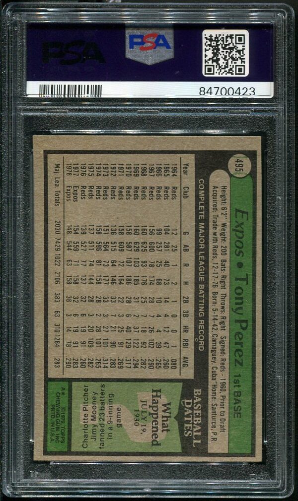 Authentic 1979 Topps #495 Tony Perez PSA 8 Baseball Card