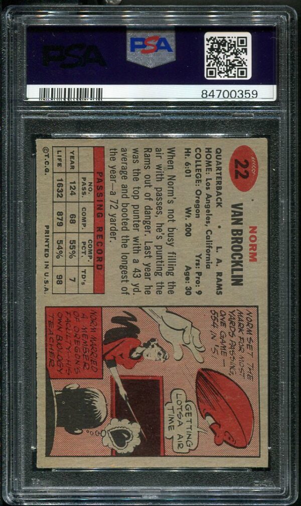 Authentic 1957 Topps #22 Norm Van Brocklin PSA 5 Football Card