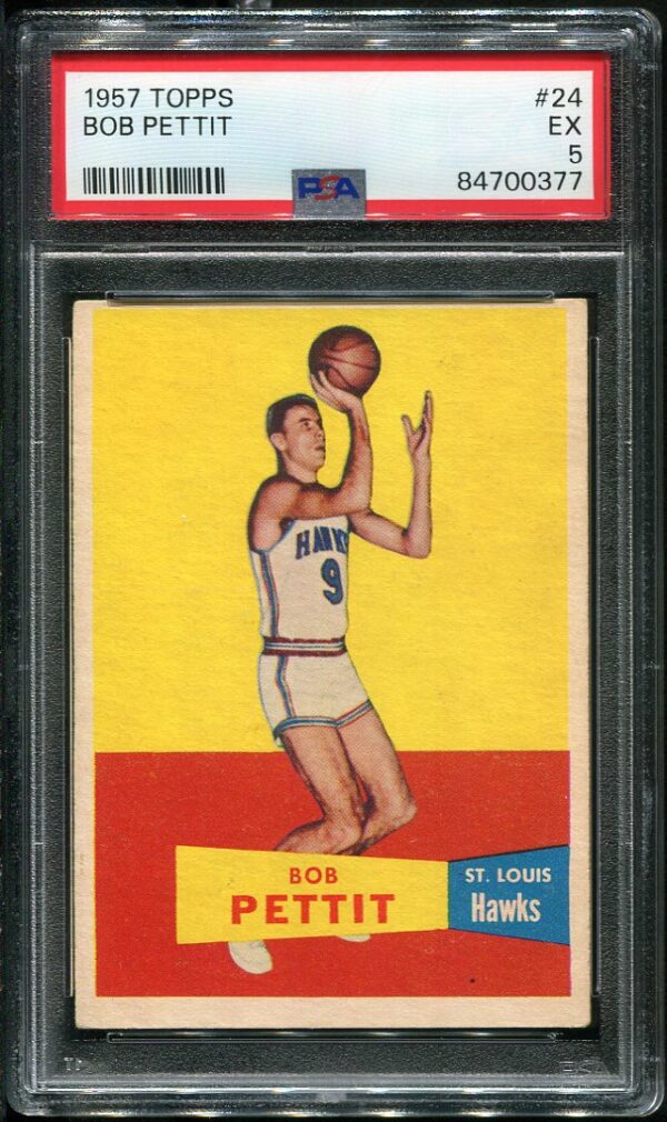 Authentic 1957 Topps #24 Bob Pettit PSA 5 Rookie Basketball Card
